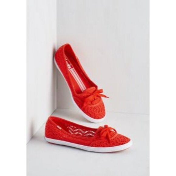 Keds Womens Teacuo Ballet Flat Red Crochet Bow Slip-On Sneakers Size 8.5 US - Picture 1 of 9